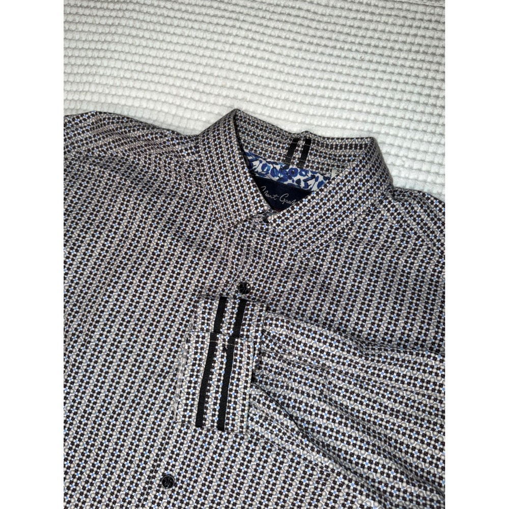 Robert Graham Button Down Shirt Mens XL Grey Blue Geometric Print Long Sleeve